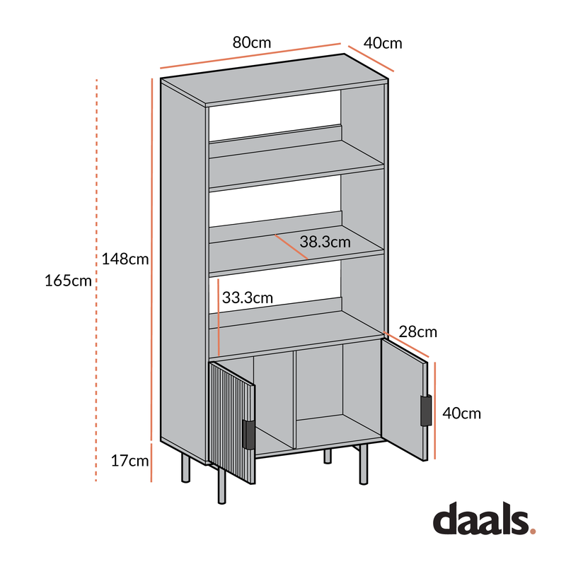 Richmond Ridged Tall Bookcase with Doors, Matte Taupe