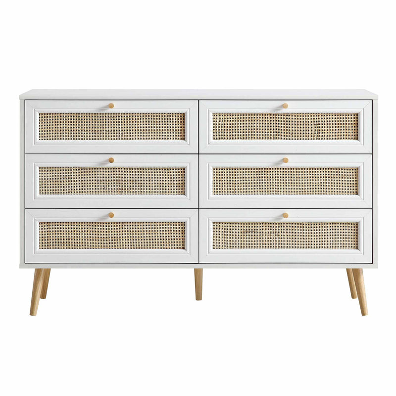 Frances Woven Rattan Chest of 6 Drawers, White