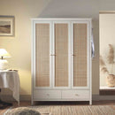 Frances Rattan Triple Wardrobe with 2 Drawers, White